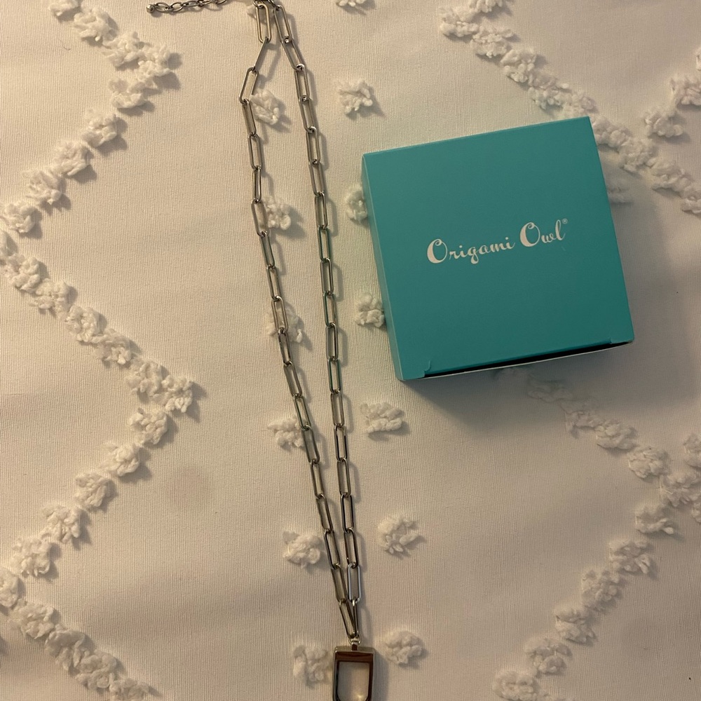 Origami Owl Silver Paperclip Necklace with U shaped hinged locket